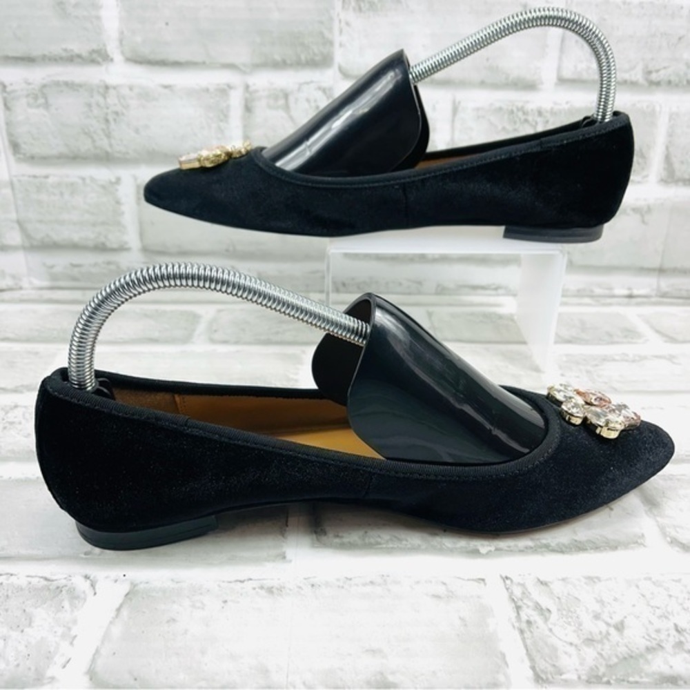 Banana Republic Black Velvet Jeweled Pointed Toe Flats Women’s Size 8 - Picture 3 of 12
